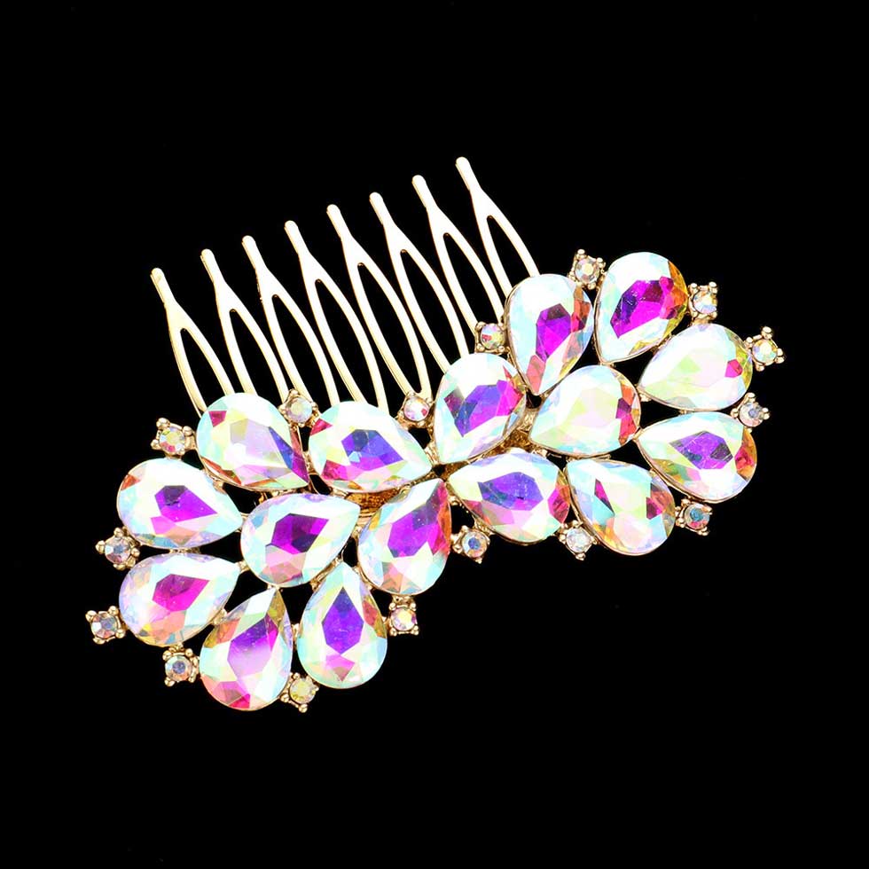 AB Gold Teardrop Stone Cluster Bow Hair Comb, completes any look. Its bow design is intricately crafted with a cluster of teardrop stones for sparkle and shine. Its lightweight design ensures a comfortable fit for all-day styling. Perfect for gifts or Weddings, Birthdays, Anniversaries, or any other special occasion. 