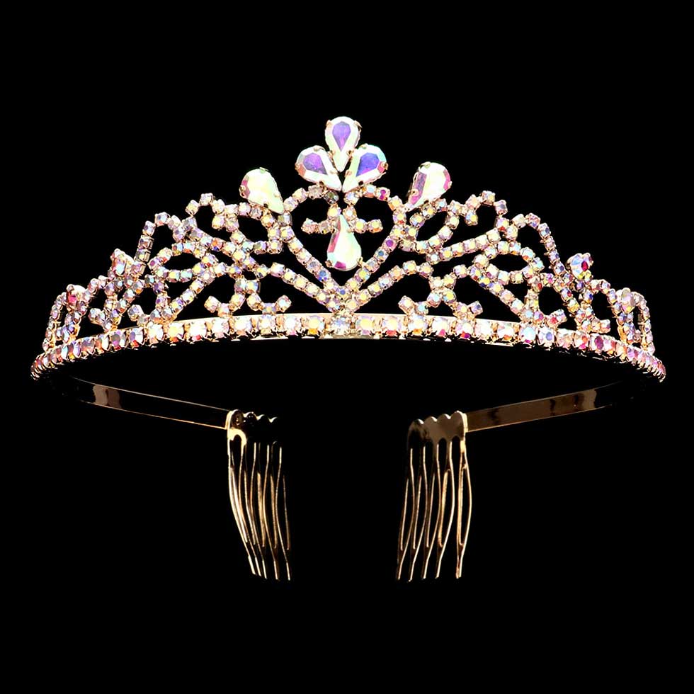AB Gold Teardrop Stone Pointed Princess Tiara, is perfect for the modern princess. Crafted with a teardrop stone and pointed design, this tiara is sure to add a regal touch to any special occasion ensemble. The stunning craftsmanship gives this tiara a timeless look that will be admired for years to come.