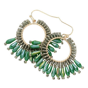 AB Green Faceted Beaded Dangle Earrings, will add a touch of subtle sparkle to your outfit. Crafted with a modern and eye-catching design, these earrings feature a faceted bead, a tiered circle, and a dangle pattern for a unique and stylish look. Perfect for either a special occasion or everyday wear.