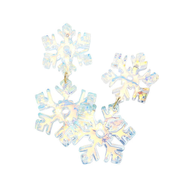 AB Hologram Double Snowflake Link Dangle Earrings, are perfect for those who want to add instant sparkle to their look. The lightweight design and intricate snowflake link pattern make these earrings a unique and trendy addition to any jewelry collection. Make your nearest person happy by gifting these unique earrings. 