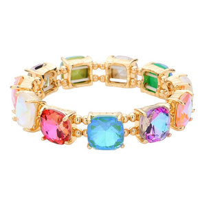 AB Multi Cushion Square Stone Stretch Evening Bracelet, features a delicate combination of stones set in a modern cushion square. Perfect for adding sparkle and sophistication to any outfit. This is the perfect gift, especially for your friends, family, and the people you love and care about.