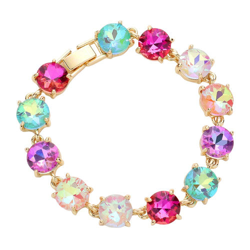 Round Stone Link Evening Bracelet - AB Multi