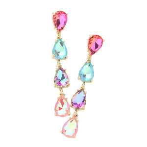 AB Multi Teardrop Stone Link Dangle Evening Earrings, add a subtle hint of sophistication to your special occasion look. Crafted from stones in a variety of colors, these earrings feature a delicate teardrop stone design that will sparkle and shine under the evening light. Perfect gift for your loved ones on any meaningful day.