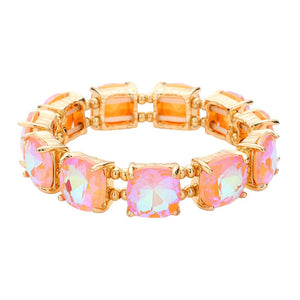 AB Pink Cushion Square Stone Stretch Evening Bracelet, features a delicate combination of stones set in a modern cushion square. Perfect for adding sparkle and sophistication to any outfit. This is the perfect gift, especially for your friends, family, and the people you love and care about.