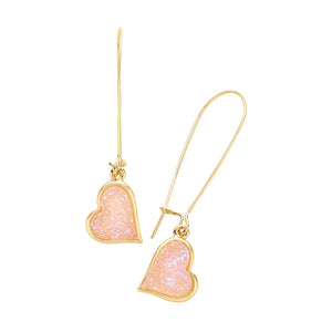 AB Pink Druzy Heart Dangle Earrings, Enhance your look with these stunning earrings. The unique druzy hearts add a touch of elegance and sparkle to any outfit. Crafted with high-quality materials, these earrings are perfect for any occasion. Elevate your style and make a statement with these must-have earrings.