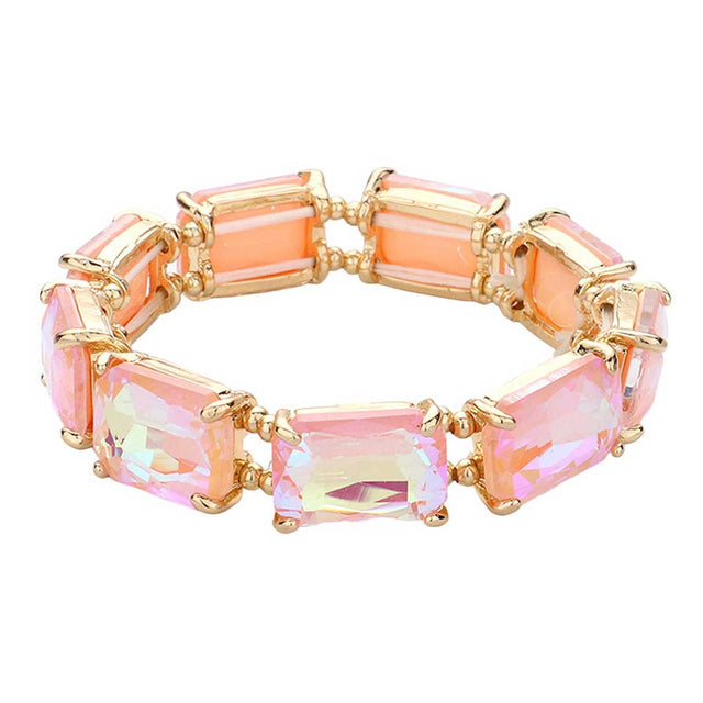 AB Pink Emerald Cut Stone Stretch Evening Bracelet, get ready with this Stretch Evening Bracelet to receive the best compliments on any special occasion. Put on a pop of color to complete your ensemble and make you stand out on special occasions. It looks so pretty, bright, and elegant on any special occasion.