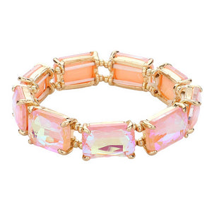 AB Pink Emerald Cut Stone Stretch Evening Bracelet, get ready with this Stretch Evening Bracelet to receive the best compliments on any special occasion. Put on a pop of color to complete your ensemble and make you stand out on special occasions. It looks so pretty, bright, and elegant on any special occasion. 