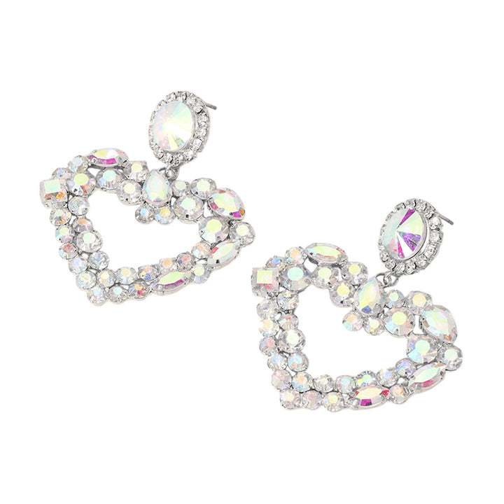 AB-Rhodium-Multi Stone Cluster Open Heart Dangle Evening Earrings, put on a pop of color to complete your ensemble. Beautifully crafted design adds a gorgeous glow to any outfit Perfect for adding just the right amount of shimmer & shine . Perfect Birthday Gift, Anniversary Gift, Mother's Day Gift, Graduation Gift.