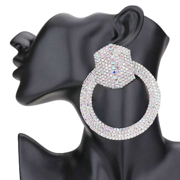 AB Rhodium Rhinestone Pave Hexagon Open Circle Evening Earrings, get ready with these evening earrings to receive the best compliments on any special occasion. These classy evening earrings are perfect for parties, Weddings, and Evenings. Awesome gift for birthdays, anniversaries, Valentine‚Äö√Ñ√¥s Day, or any special occasion.