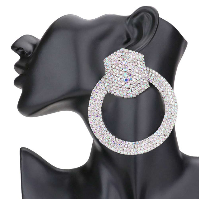 AB Rhodium Rhinestone Pave Hexagon Open Circle Evening Earrings, get ready with these evening earrings to receive the best compliments on any special occasion. These classy evening earrings are perfect for parties, Weddings, and Evenings. Awesome gift for birthdays, anniversaries, Valentine‚Äö√Ñ√¥s Day, or any special occasion.