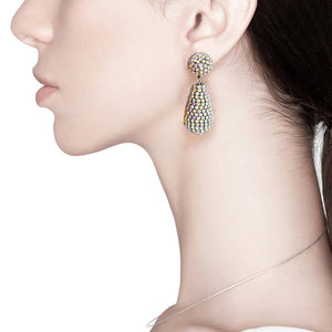 AB Rhodium Rhinestone Teardrop Dangle Evening Earrings, Elevate your evening look with these elegant earrings. Crafted with luxurious rhinestone crystals, these earrings will add a touch of sparkling glamour to your special occasion wardrobe. Perfect for any occasion or evening party, these earrings will complete any look.