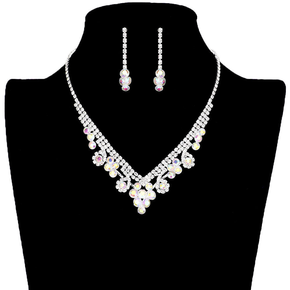 AB Rhodium Round Crystal Rhinestone Collar Necklace, get ready with this crystal rhinestone necklace to receive the best compliments on any special occasion. This classy rhinestone necklace is perfect for parties, weddings, and evenings. Awesome gift for birthdays, anniversaries, Valentine’s Day, or any special occasion.