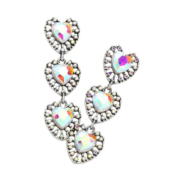 AB Silver Heart Stone Cluster Link Dropdown Earrings are a must-have for any fashion-forward individual. Crafted with precision and featuring stunning heart-shaped stones, these earrings will elevate any outfit. Their unique link and dropdown design adds a touch of sophistication and elegance. Perfect for any occasion.