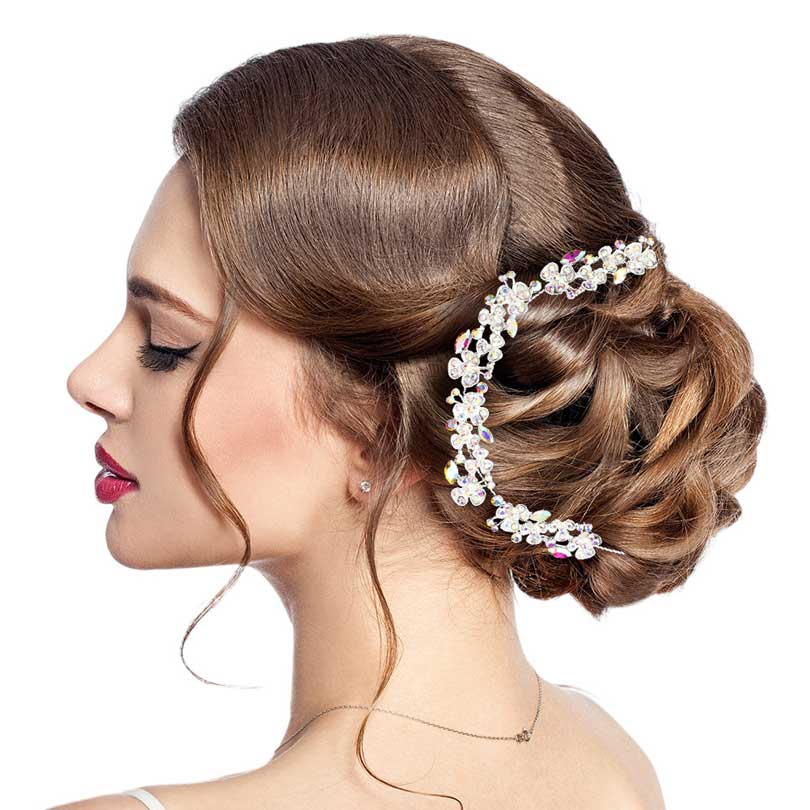 AB Silver Floral Marquise Stone Accented Bun Wrap Headpiece, Elevate your special occasion or wedding ensemble with this exquisite piece. Whether you're a bride looking to enhance your bridal look or seeking a thoughtful gift for someone special, this headpiece is the perfect choice.