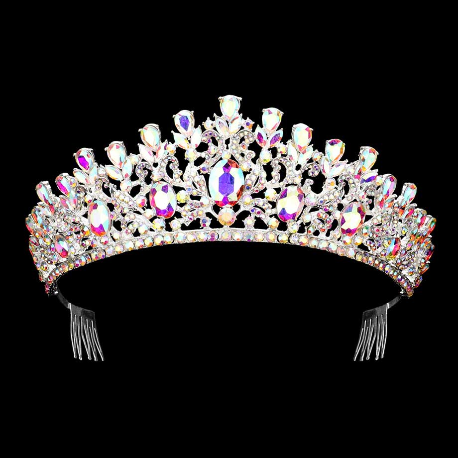 AB Silver Oval Stone Pointed Princess Tiara, An elegant addition to any ensemble, beautifully crafted with a sparkling oval stone. Its pointed shape lends a timeless and timelessly beautiful look to any special occasion. Suitable for Weddings, Engagements, Birthday Parties, or Any Occasion You Want to Be More Charming! 