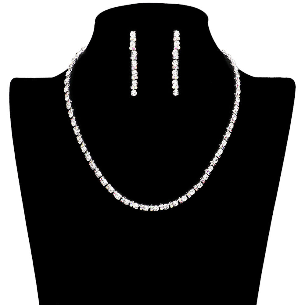 AB Silver Rhinestone Cluster Jewelry Set, this classic jewelry set features a rhinestone cluster design for timeless elegance. Perfect for special occasions or party wear. Perfect gift choice for birthdays, anniversaries, weddings, bridal showers, or any other meaningful occasion. 
