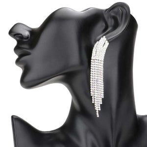 AB Silver Rhinestone Fringe Dangle Evening Earrings, These gorgeous Rhinestone pieces will show your class on any occasion. Eye-catching sparkle, the sophisticated look you have been craving for! This Earrings sparkles all around with its surrounding Rhinestone. This Evening Earrings is easy to put on, and take off .