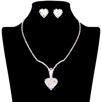 AB Silver Rhinestone Paved Heart Necklace adds a touch of elegance and sparkle to any outfit. The rhinestone pave design catches the light and draws attention to the delicate heart pendant. Made with high-quality materials, this necklace is durable and perfect for any occasion.