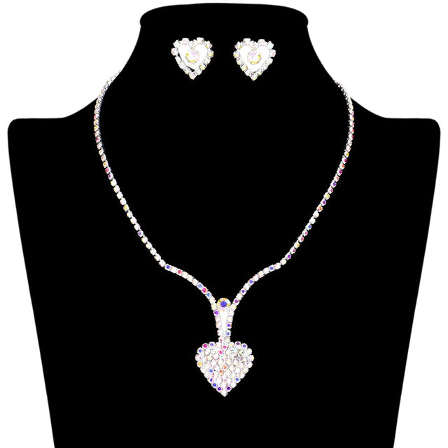 AB Silver Rhinestone Paved Heart Necklace adds a touch of elegance and sparkle to any outfit. The rhinestone pave design catches the light and draws attention to the delicate heart pendant. Made with high-quality materials, this necklace is durable and perfect for any occasion.