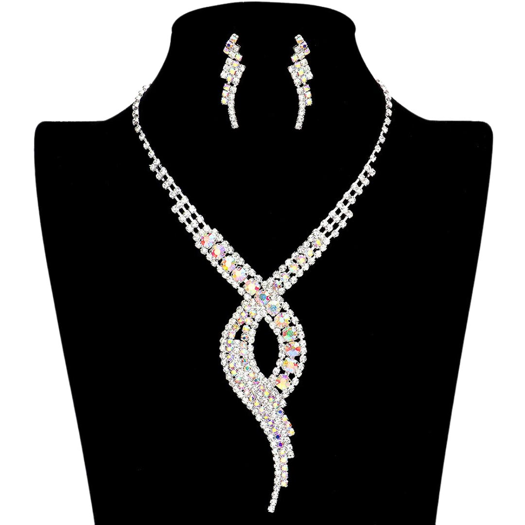 AB Silver Swirl Rhinestone Pave Necklace, get ready with this swirl rhinestone pave necklace to receive the best compliments on any special occasion. These classy swirl rhinestone pave necklaces are perfect for parties, weddings, and evenings. Awesome gift for birthdays, anniversaries, Valentine’s Day, or any special occasion.