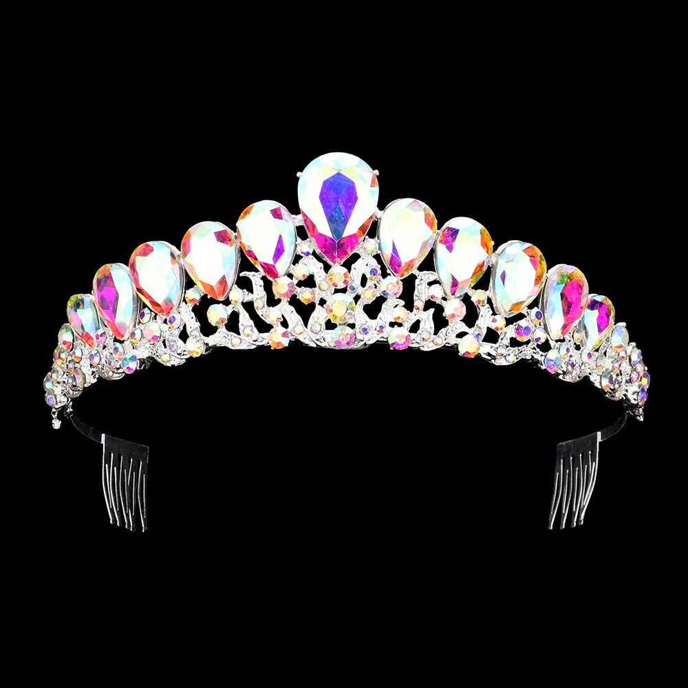 AB Silver Teardrop Accented Princess Tiara, sparkles with elegance. Crafted with quality materials, its teardrop accents are a beautiful complement to any special occasion outfit. Suitable for Weddings, Engagements, Birthday Parties, and Any Occasion You Want to Be More Charming. Be a princess on every occasion!