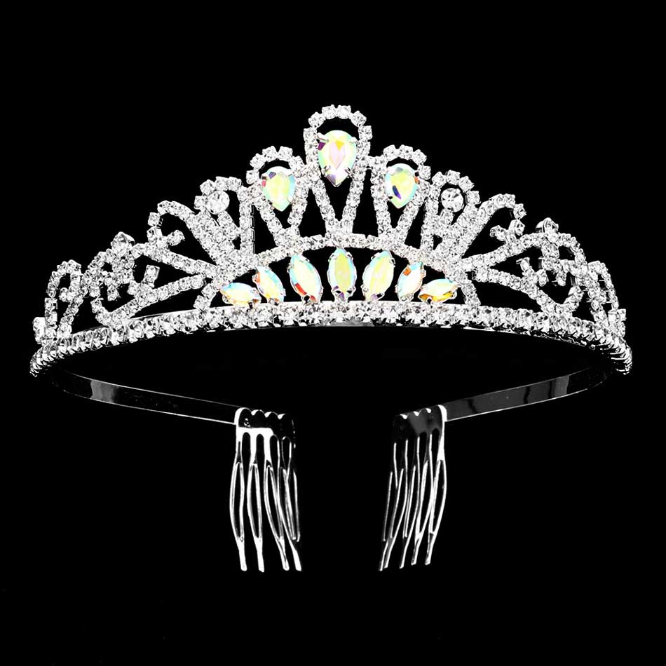 AB Silver Teardrop Marquise Stone Pointed Princess Tiara, will make any special occasion look royal. It's crafted with premium quality materials and features intricate details that add a luxurious touch. The tiara sparkles with a beautiful teardrop marquise stone. Perfect gift for special ones on any special day or any day