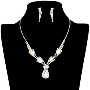 AB Silver Teardrop Stone Accented Rhinestone Jewelry Set, adds a touch of sophistication to any outfit with this beautiful set. Perfect for enhancing any special occasion, this jewelry set will add classic charm and elegance to your look. Gift for birthdays, anniversaries, Mother's Day, or any other meaningful occasion.
