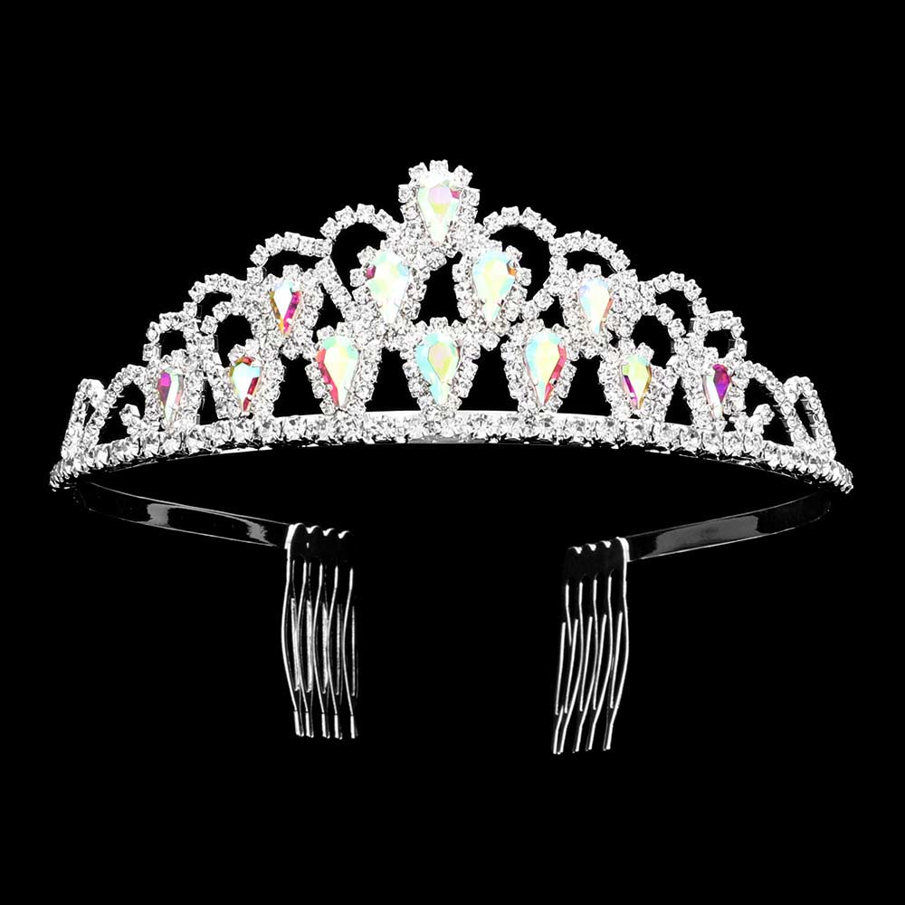 AB Silver Teardrop Stone Pointed Princess Tiara, is the perfect choice for giving your look a classy, elegant finish. Crafted with exquisite detail, it is a must-have for any special occasion. Perfect gift for weddings, birthdays, anniversaries, Valentine's Days, or any special day.