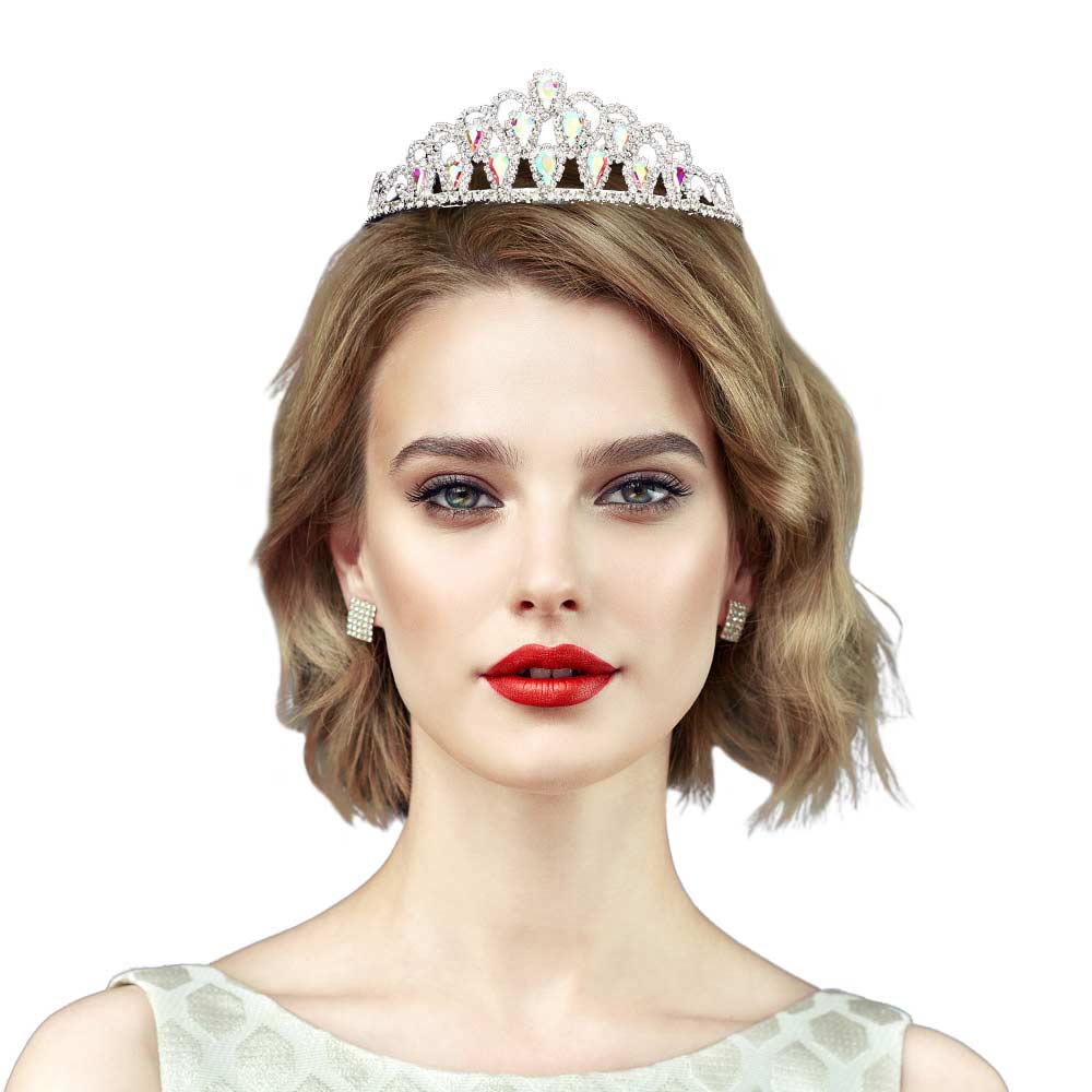 AB Silver Teardrop Stone Pointed Princess Tiara, is the perfect choice for giving your look a classy, elegant finish. Crafted with exquisite detail, it is a must-have for any special occasion. Perfect gift for weddings, birthdays, anniversaries, Valentine's Days, or any special day.