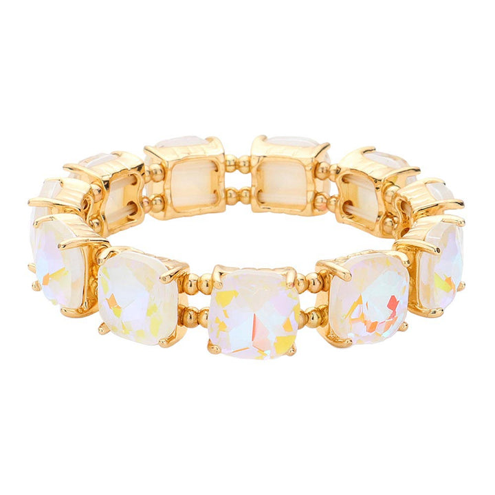 AB White Cushion Square Stone Stretch Evening Bracelet, features a delicate combination of stones set in a modern cushion square. Perfect for adding sparkle and sophistication to any outfit. This is the perfect gift, especially for your friends, family, and the people you love and care about.