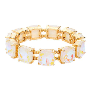 AB White Cushion Square Stone Stretch Evening Bracelet, features a delicate combination of stones set in a modern cushion square. Perfect for adding sparkle and sophistication to any outfit. This is the perfect gift, especially for your friends, family, and the people you love and care about.
