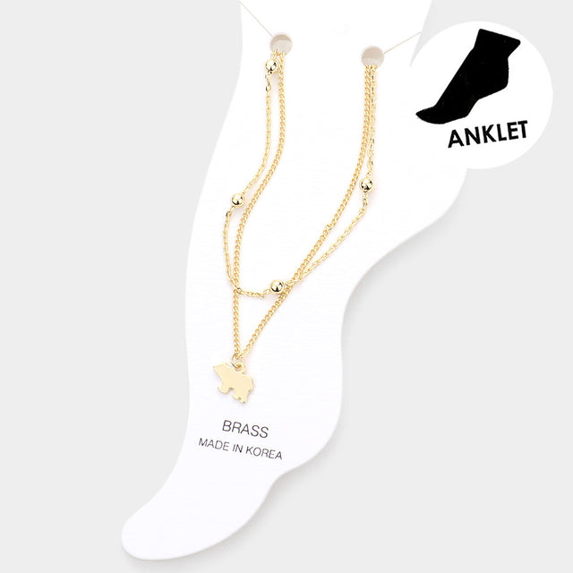 Madeline Love Gold Brass Metal Polar Bear Charm Double Layered Anklet - Anklets