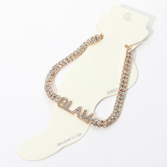 Madeline Love Clear, Gold Glam Message Rhinestone Evening Anklet