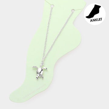 Madeline Love Silver Rhinestone Embellished Metal Turtle Charm Anklet - Anklets