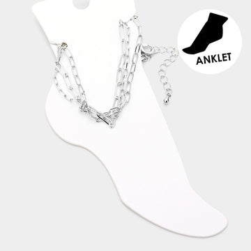 Madeline Love Rhodium Triple Metal Chain Layered Anklet - Anklets
