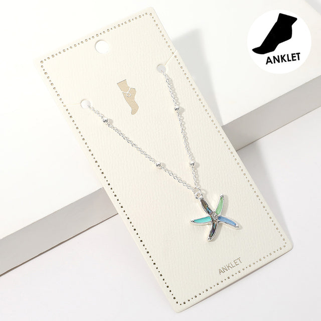 Multi, Silver Abalone Starfish Charm Anklet