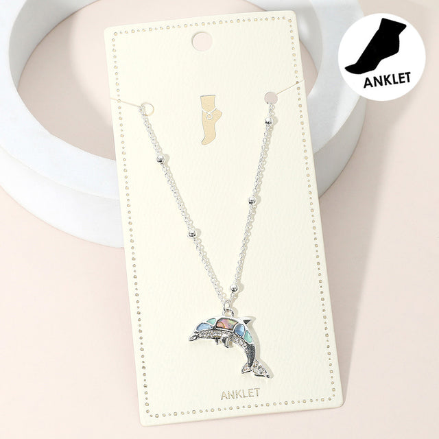Madeline Love Multi, Silver Abalone Dolphin Charm Anklet - Anklets