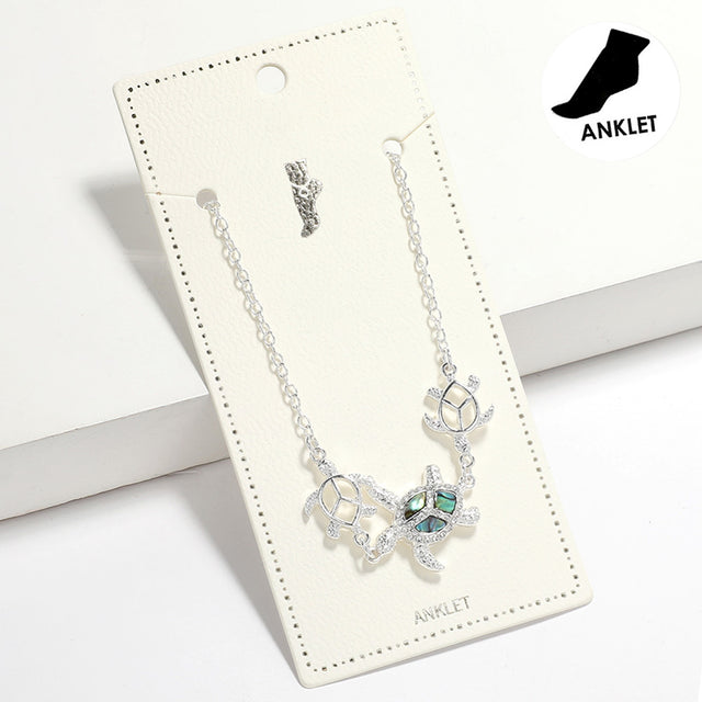 Madeline Love Abalone, Silver Abalone Turtle Pointed Anklet - Anklets