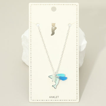 Madeline Love Blue, Silver Sea Glass Dolphin Charm Anklet - Anklets
