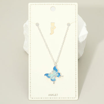 Madeline Love Blue, Silver Ombre Butterfly Charm Anklet - Anklets