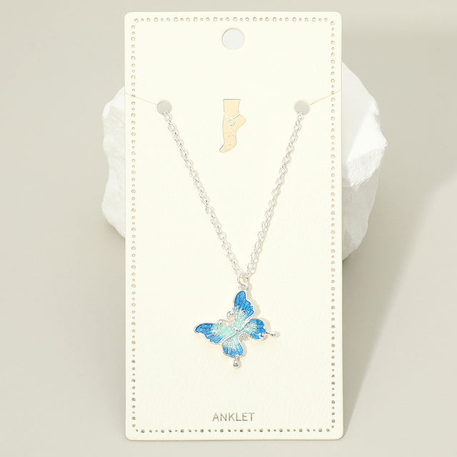 Madeline Love Blue, Silver Ombre Butterfly Charm Anklet - Anklets