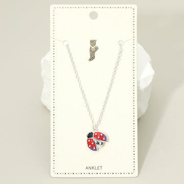 Madeline Love Multi, Silver Enamel Ladybug Charm Anklet - Anklets