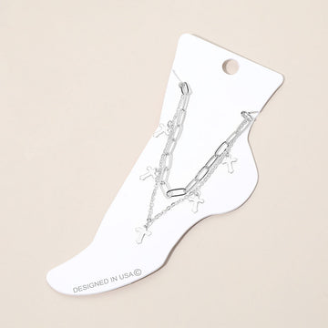Madeline Love Rhodium Cross Charm Station Layered Chain Anklet - Anklets