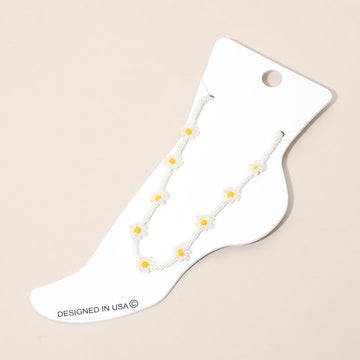 Madeline Love Gold, White Flower Faceted Beaded Anklet - Anklets