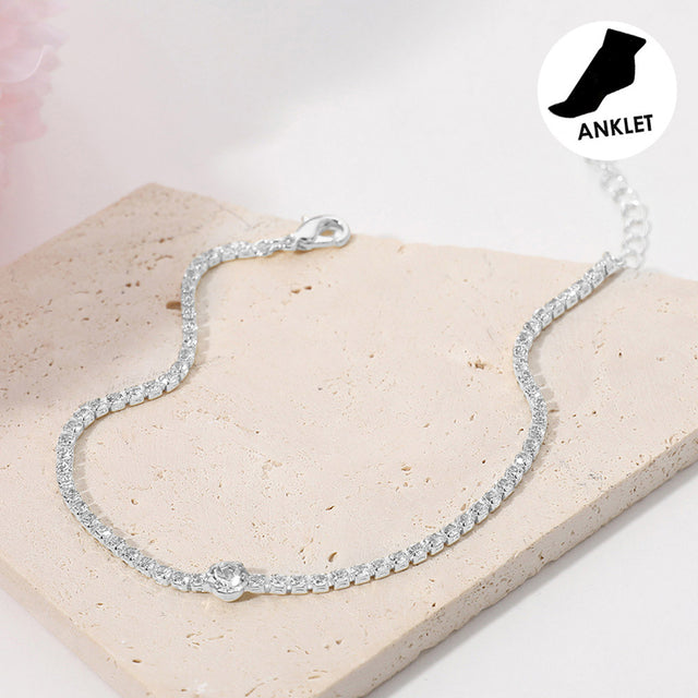 Madeline Love Clear, Silver Rhinestone Cluster Evening Anklet - Anklets
