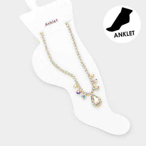 Teardrop Stone Accented Evening Anklet - AB, Gold