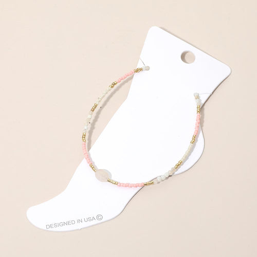 Oval Stone Accent Faceted Beaded Anklet - Gold, Rose