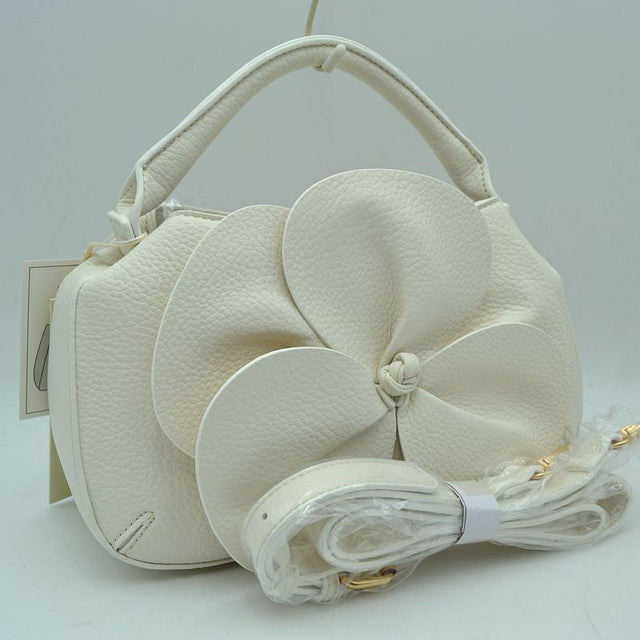 Sculptural Floral Accent Satchel – Convertible Textured Crossbody Bag - Clear White - Crossbody Bags