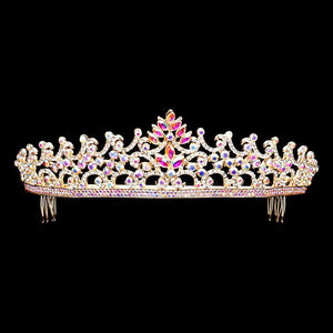 Ab Gold Marquise Round Stone Embellished Princess Tiara, this awesome princess tiara will make you the ultimate royal beauty and make you absolutely stand out to receive the best compliments on special occasions. It perfectly adds luxe to your outfit and makes you more gorgeous. It's easy to put on & off and durable. The stunning hair accessory is really beautiful, Pretty, and lightweight. 