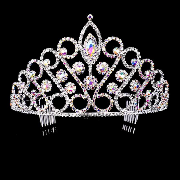 Ab Silver Crystal Marquise Accented Rhinestone Pave Crown Tiara, this rhinestone pave crown tiara will make you the ultimate royal beauty and make you absolutely stand out to receive the best compliments on special occasions. It perfectly adds luxe to your outfit and makes you more gorgeous. It's easy to put on & off and durable. 
